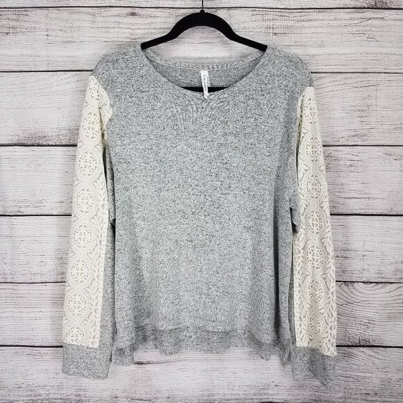 Flora Nikrooz L PJ Pajama Top Pullover Lace trim Soft knit - Picture 1 of 8